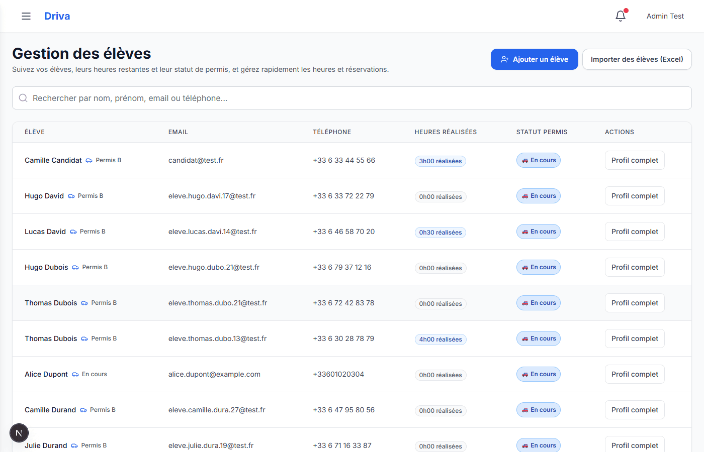 Gestion des élèves